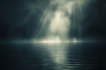 Dimly Lit Space with Beams of Light Creating a Mystical Atmosphere