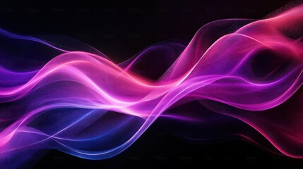 Vibrant Flowing Purple and Pink Ribbons on Black Background