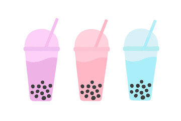 Three bubble tea cup vector illustration