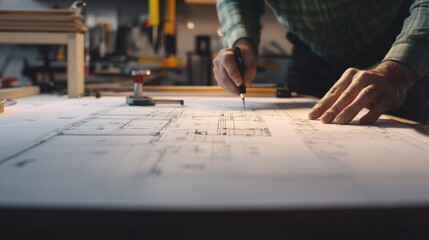 Architect reviewing blueprints