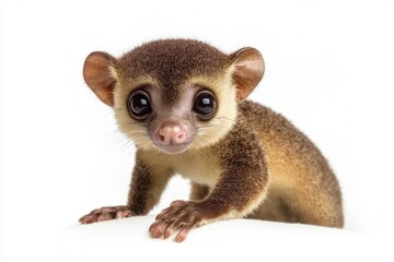 Fototapeta premium Kinkajou Potos flavus tropical mammal from Costa Rica on white background furry curious animal