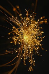 Obraz premium Vertical Golden firework fireworks pyrotechnics on dark black night sky.