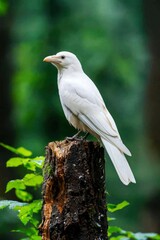 White bird on tree stump