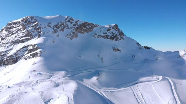 Aerial: drone flying by the mountain station close to the Zugspitze in the Wetterstein Mountains