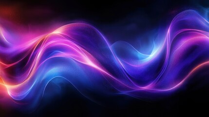 Abstract Digital Neon Waves Flowing Background in Purple and Blue with Glowing Light Effects