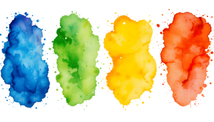 colorful set of watercolor splash stains isolated on white or transparent png
