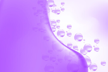 Abstract purple, violet, lavender color glowing liquid water or collagen serum texture, flowing background with copy space. Fluid organic bubbles fizz close up decoration. Beautiful cosmetic science
