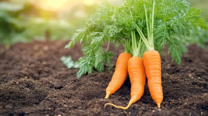 Freshly Harvested Carrots on Soil, Organic Food, Gardening , Vegetables