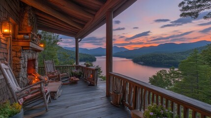 Mountain Cabin Porch Sunset View