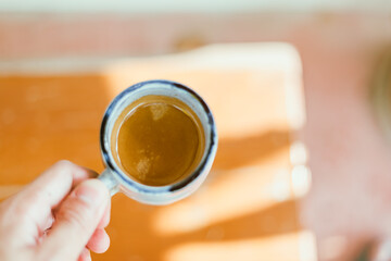 Close up espresso in ceramic cup