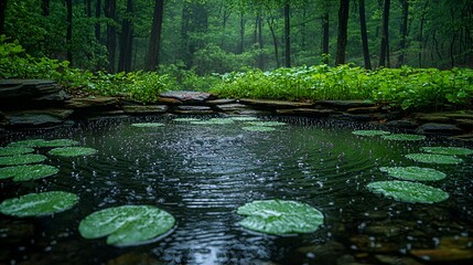 Rain on a Forest Pond