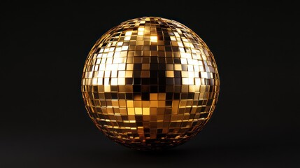 Shimmering golden disco ball reflecting light isolated