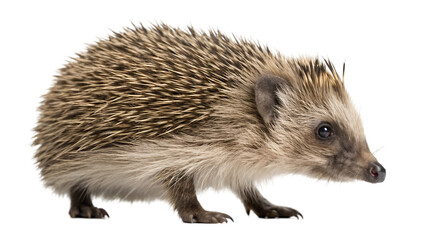 Fototapeta premium hedgehog, showcasing its spiky quills and small, curious eyes isolated transparent background