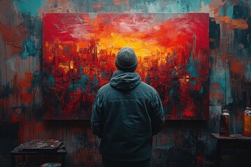 Graffiti Artist Creating Urban Street Art with Spray Can on Vibrant Wall at Dusk