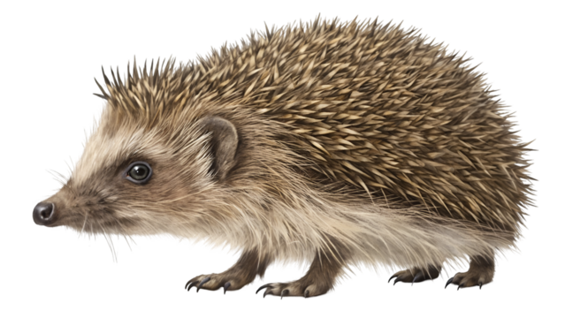 hedgehog, showcasing its spiky quills and small, curious eyes isolated transparent background