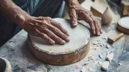 Skilled hands shape dough on a flour-dusted surface, capturing the artistry and dedication of traditional baking.