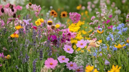 Obraz premium Vibrant wildflower meadow bursting with color (1)