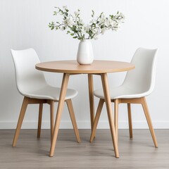 Minimalist White Dining Set Round Table and Two Chairs