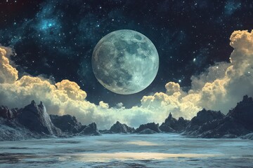 Naklejka premium Solitary moon against a transparent night sky