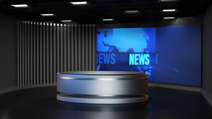 3D Virtual TV Studio News, Backdrop For TV Shows .TV On Wall.3D Virtual News Studio Background