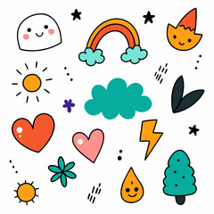 seamless pattern with clouds and birds. set of funny animals