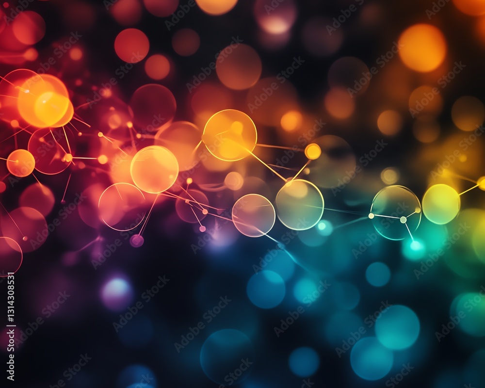 Poster A colorful abstract design featuring a network of circles connected by lines, creating a visually appealing and intricate pattern of motion and connection