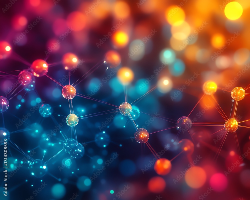 Leinwandbilder A colorful abstract design featuring a network of circles connected by lines, creating a visually appealing and intricate pattern of motion and connection