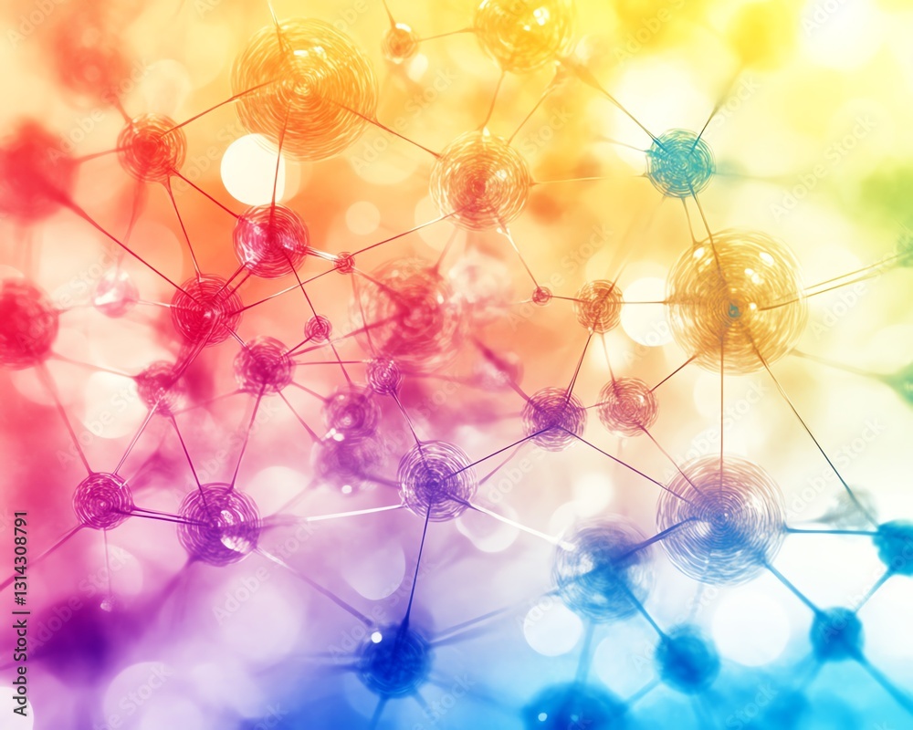 Poster A colorful abstract design featuring a network of circles connected by lines, creating a visually appealing and intricate pattern of motion and connection