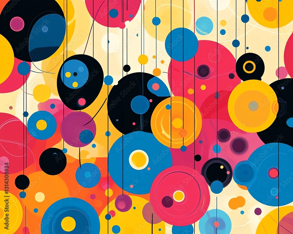 Aufkleber A colorful abstract design with various circles connected by lines, creating a dynamic and visually engaging pattern in vibrant hues