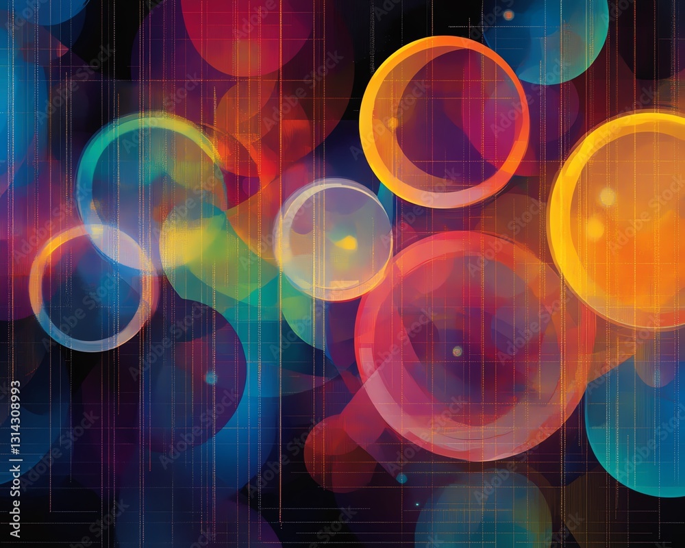 Aufkleber A colorful abstract design with various circles connected by lines, creating a dynamic and visually engaging pattern in vibrant hues