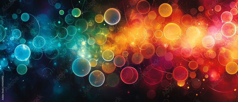 Poster A colorful and dynamic abstract design featuring circles connected by lines, forming a visually striking and engaging pattern full of vibrant colors