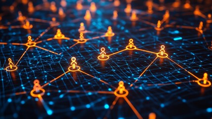 3d render of glowing people icons in network connection on dark background for digital communication