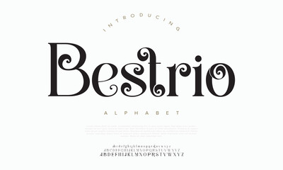 Luxury wedding alphabet letters font with tails. Typography elegant classic lettering serif fonts and number decorative vintage retro concept for logo branding. vector illustration
