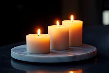 Three Elegant Candles on Marble Tray