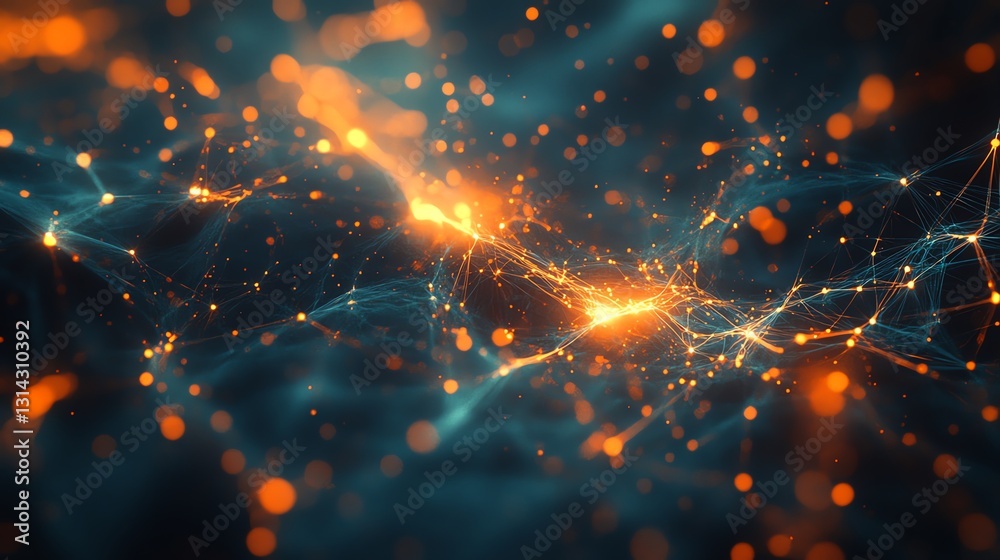 Poster A futuristic digital network showing user profiles connected by dynamic, glowing data streams, illustrating the connectivity and movement of information across platforms