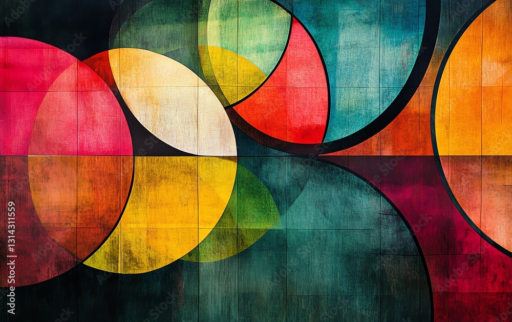 Aufkleber A vibrant abstract composition of various circles linked by lines, creating a bold and visually captivating design with dynamic, colorful energy
