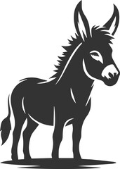 Donkey with ears pinned back and looking alert vector silhouette animal design