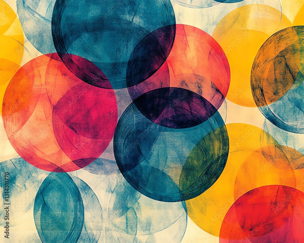 Aufkleber A vibrant abstract pattern featuring circles connected by lines, creating a visually engaging and harmonious design with bold colors