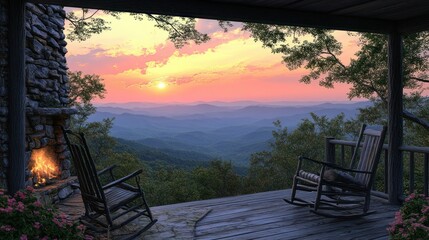 Mountain Sunset Porch Rocking Chairs