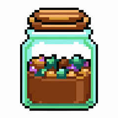 Pixel Art Succulent Terrarium in Glass Jar Retro Gaming Style  Illustration