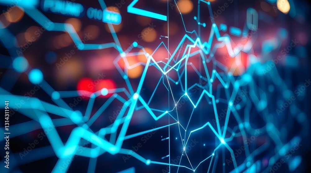 Poster futuristic digital graph depicting financial data trends and the dynamic of technology