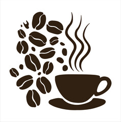 Coffee  Beans & Cups Hand-Drawn Rustic Silhouette clean design