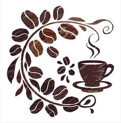 Coffee  Beans & Cups Hand-Drawn Rustic Silhouette clean design whith white background