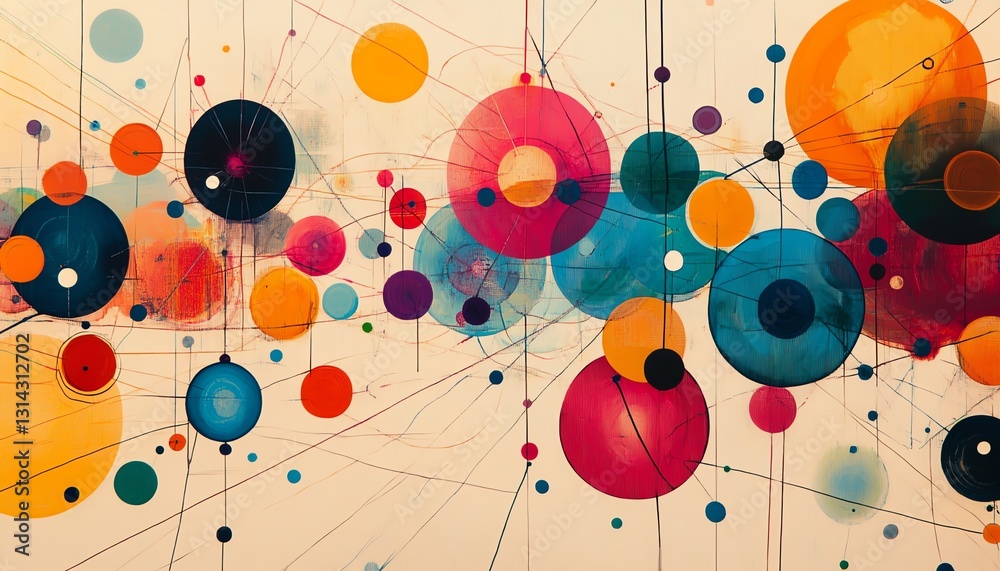 Aufkleber A visually stunning abstract design with various colored circles connected by lines, creating an intricate and vibrant pattern