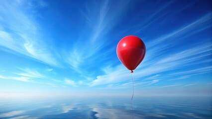 Fototapeta premium A solitary red balloon floats serenely in the vast blue sky