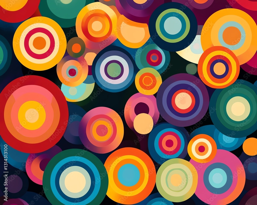Poster An abstract, colorful design with interconnected circles and lines, creating a visually stimulating pattern with a harmonious flow of colors
