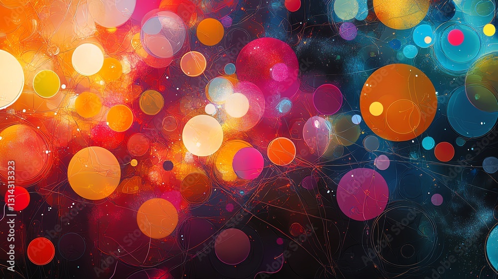 Poster An abstract design featuring colorful circles interconnected by lines, forming a captivating and intricate pattern with a blend of vivid colors