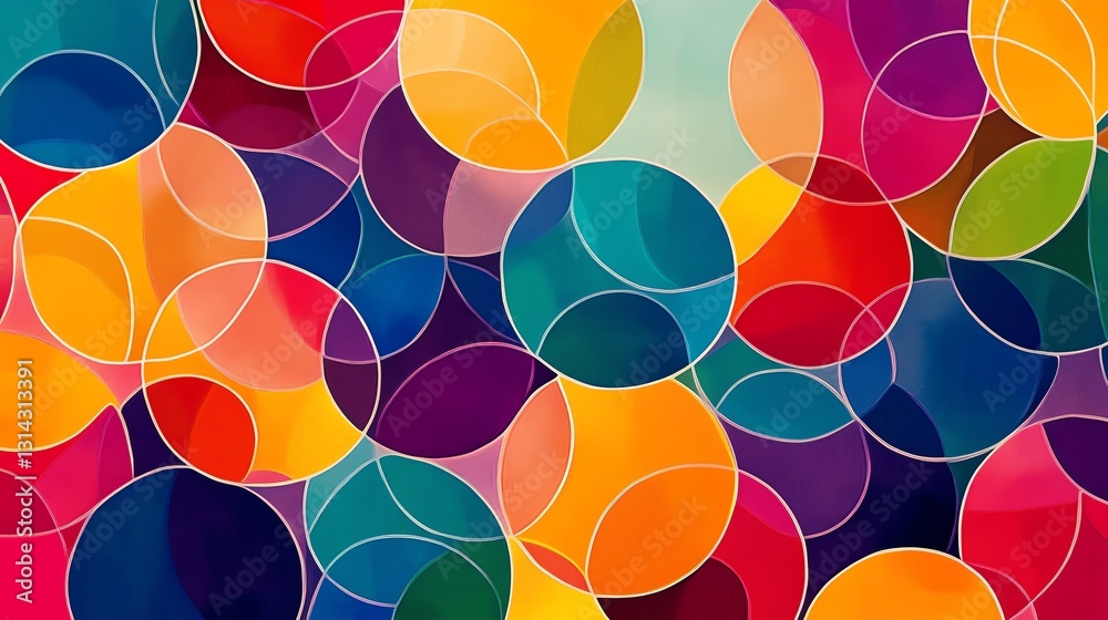 Aufkleber An abstract design featuring colorful circles interconnected by lines, forming a captivating and intricate pattern with a blend of vivid colors