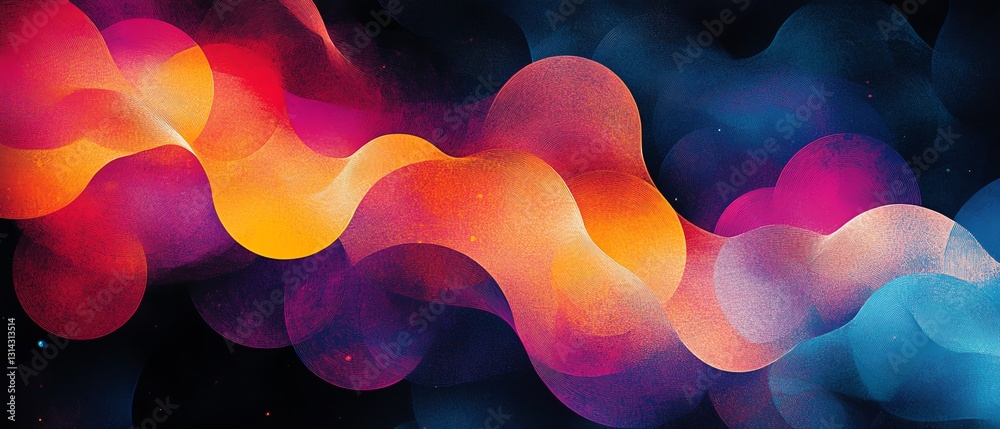 Fototapete An abstract pattern with vibrant circles linked by lines, forming a visually stunning and colorful design that emphasizes movement and connection