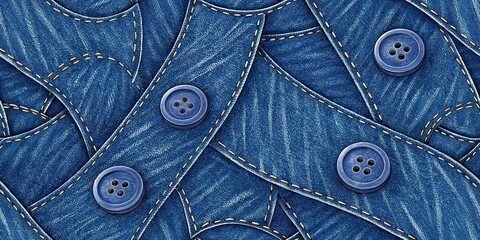 Naklejka premium Deep Blue Denim Buttons Silhouette Background AI Photo